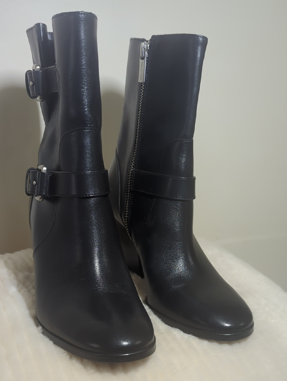 Michael Kors. Black Leather Buckle Ankle Boots - - Picture 2 of 14